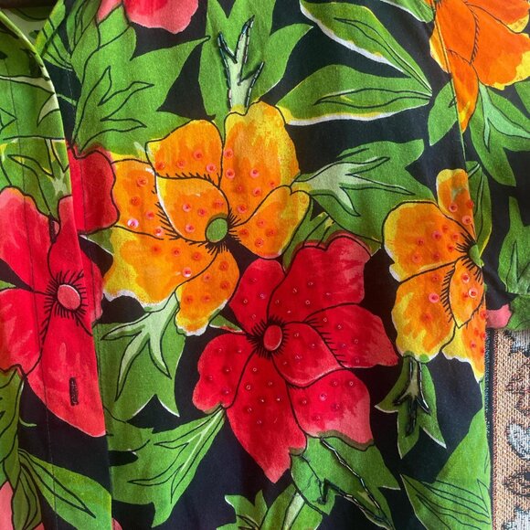 Vintage Pink On Pink Floral with Sequin Short Sleeve Button Up Shirt Size M - Picture 5 of 7